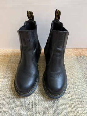 Dr. Martens Black Leather Chelsea Ankle Boots with Yellow Stitching